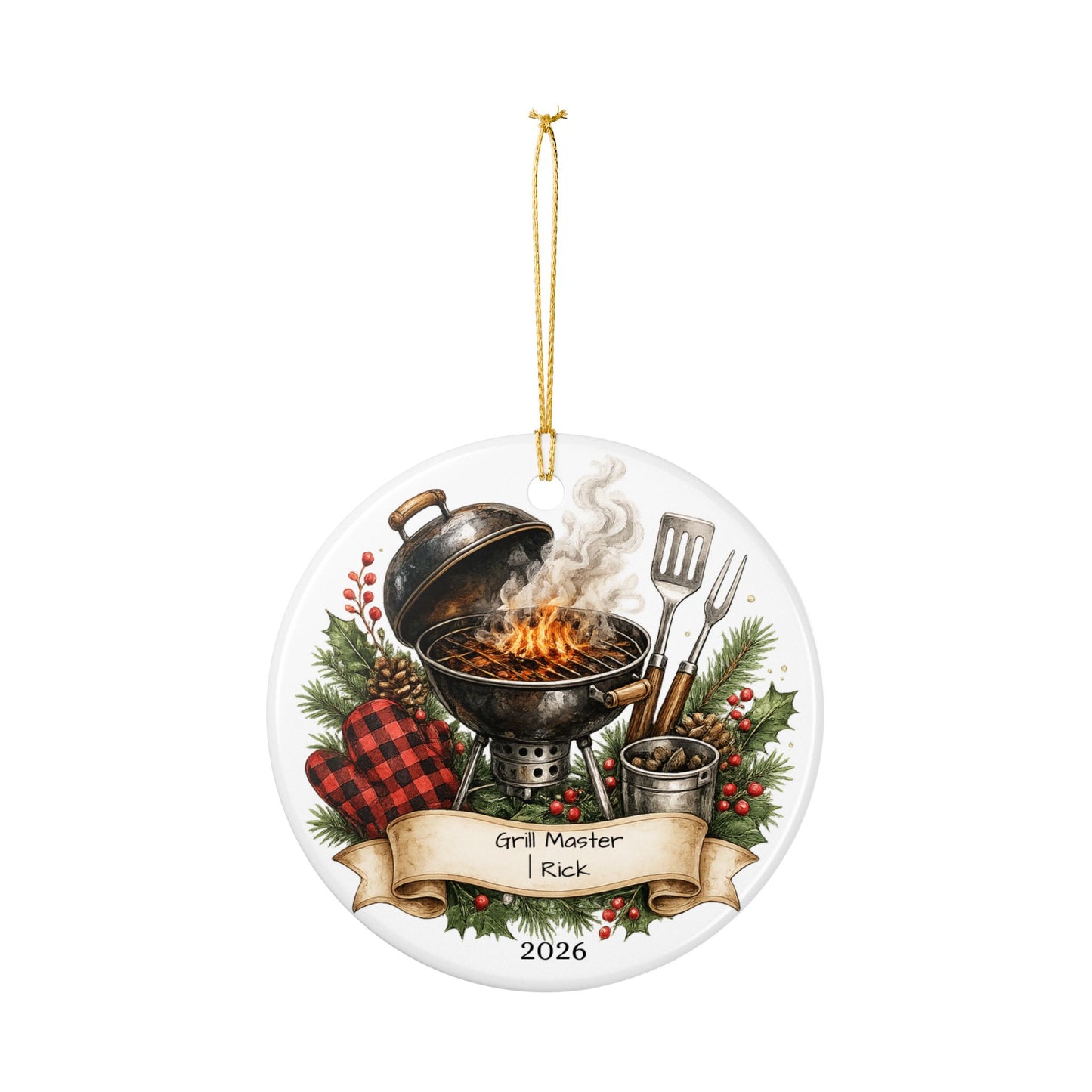 BBQ Father in Law Ornament Personalized, Grill Master Ceramic Keepsake with Name, Grilling FIL Gift 2026