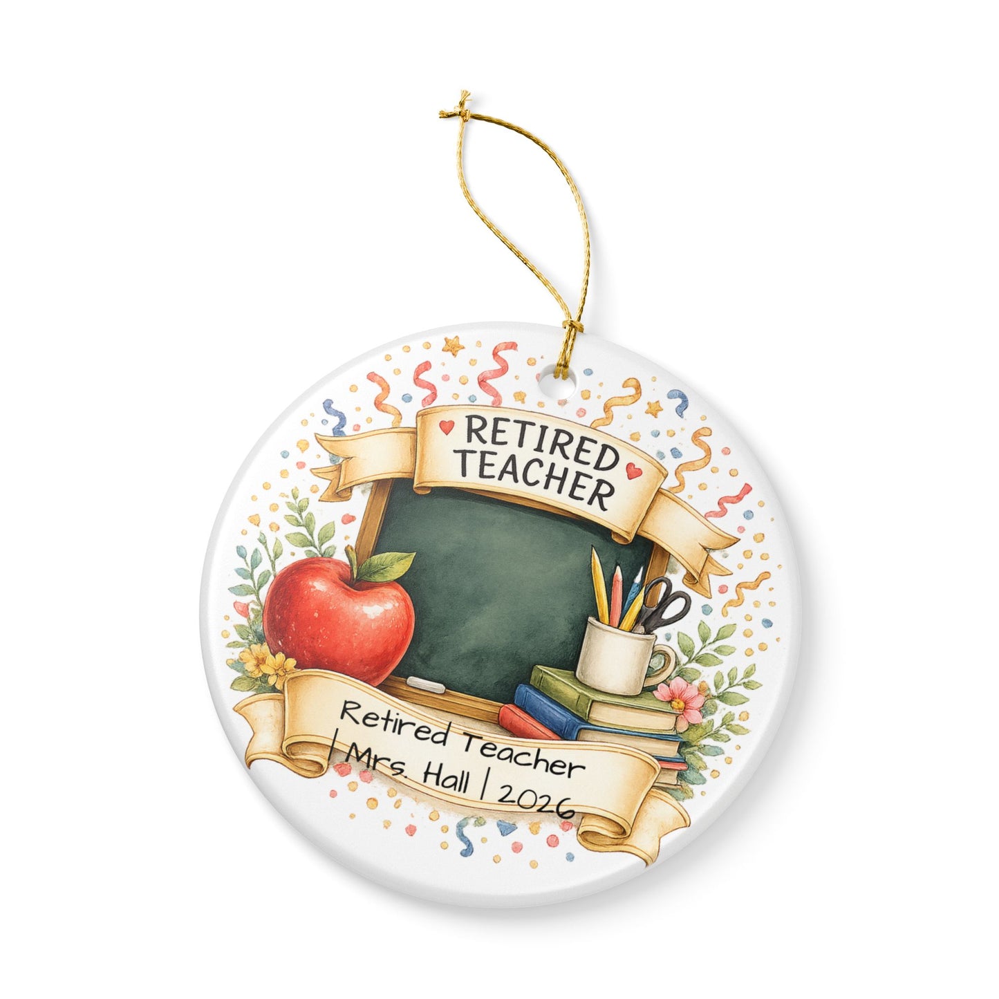 Retired Teacher Christmas Ornament 2026 Personalized, Ceramic Keepsake with Name, Teacher Retirement Gift 2026