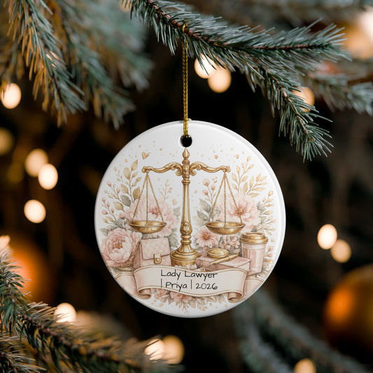 Female Lawyer Christmas Ornament Personalized with Name, Ceramic Keepsake, Lady Lawyer Attorney Gift for Her 2026