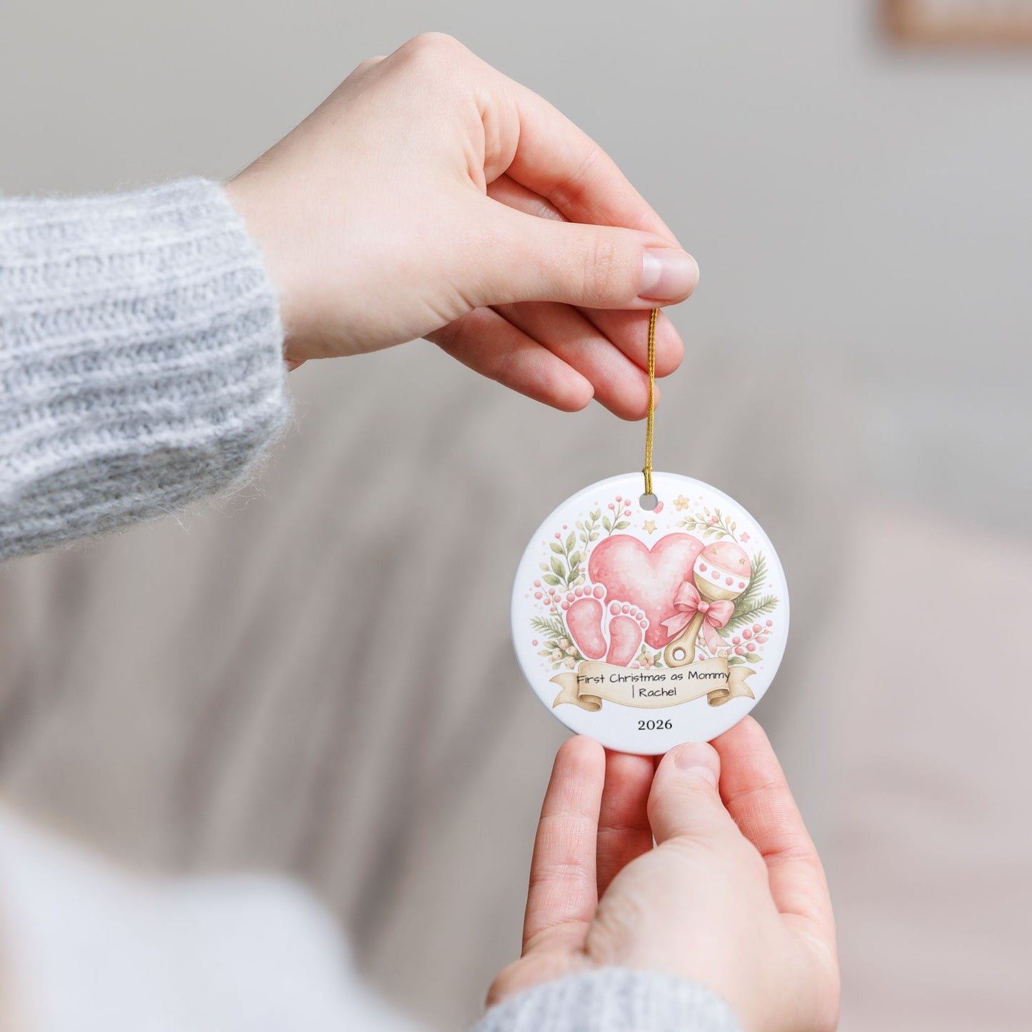 First Christmas as Mom Ornament 2026 Personalized, New Mom Ceramic Keepsake with Name, New Mom Gift, Baby Shower Gift