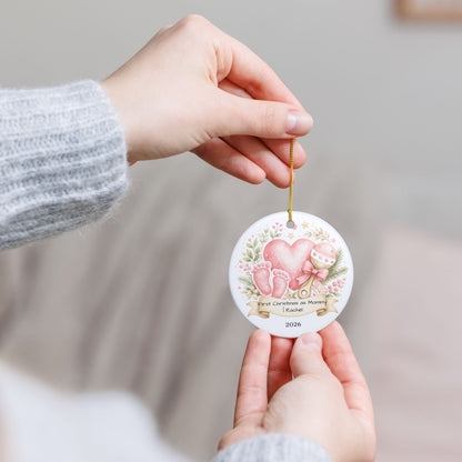 First Christmas as Mom Ornament 2026 Personalized, New Mom Ceramic Keepsake with Name, New Mom Gift, Baby Shower Gift