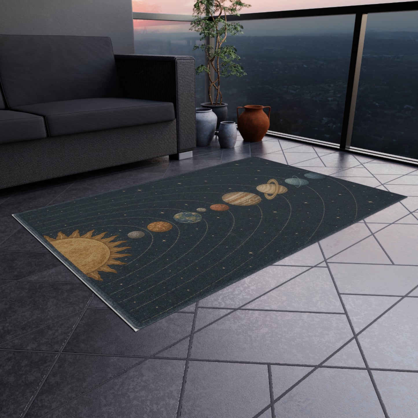 Solar System Planets Outdoor Rug | Celestial Orbit Patio Mat