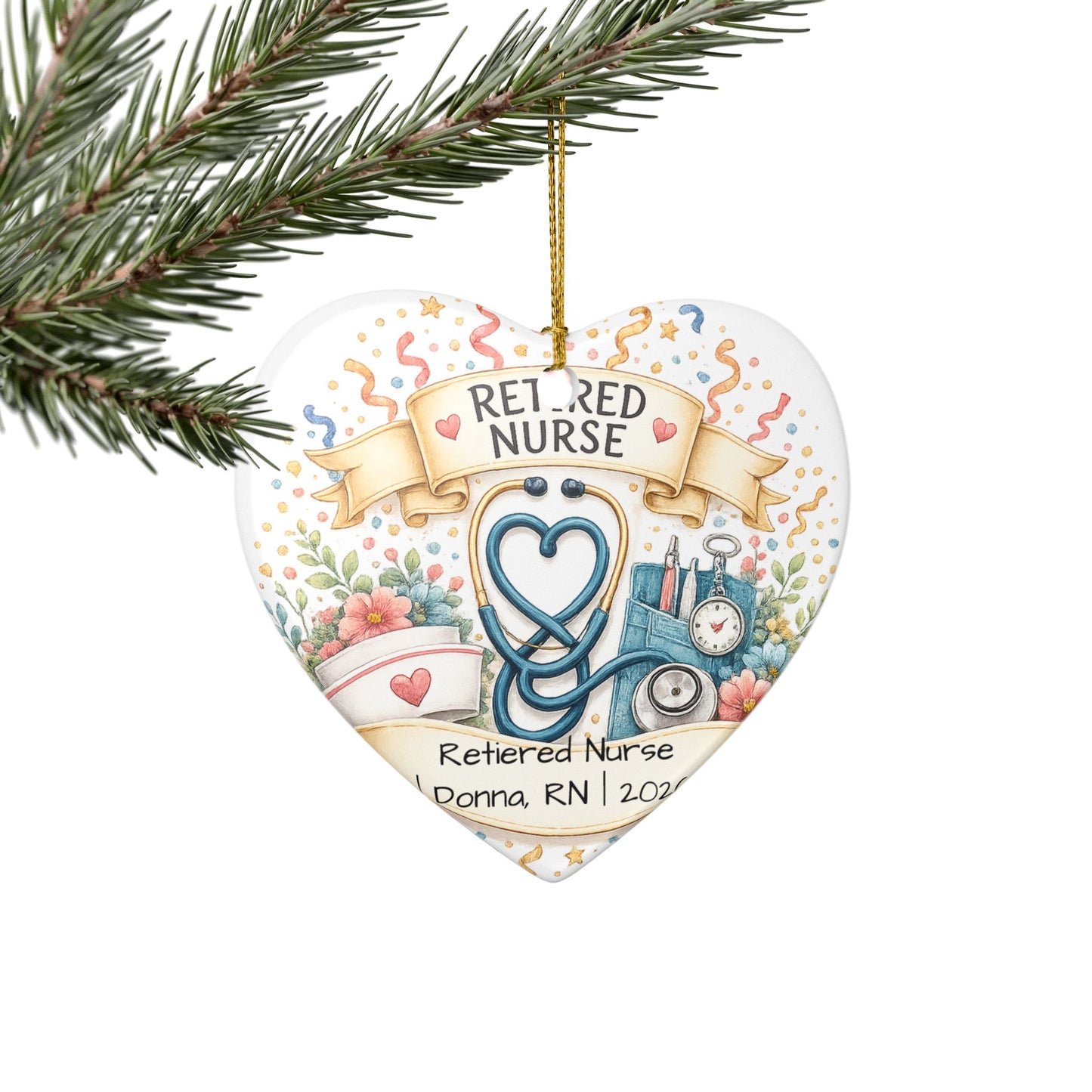 Retired Nurse Christmas Ornament 2026 Personalized, Ceramic Keepsake with Name, Nurse Retirement Gift, RN Gift