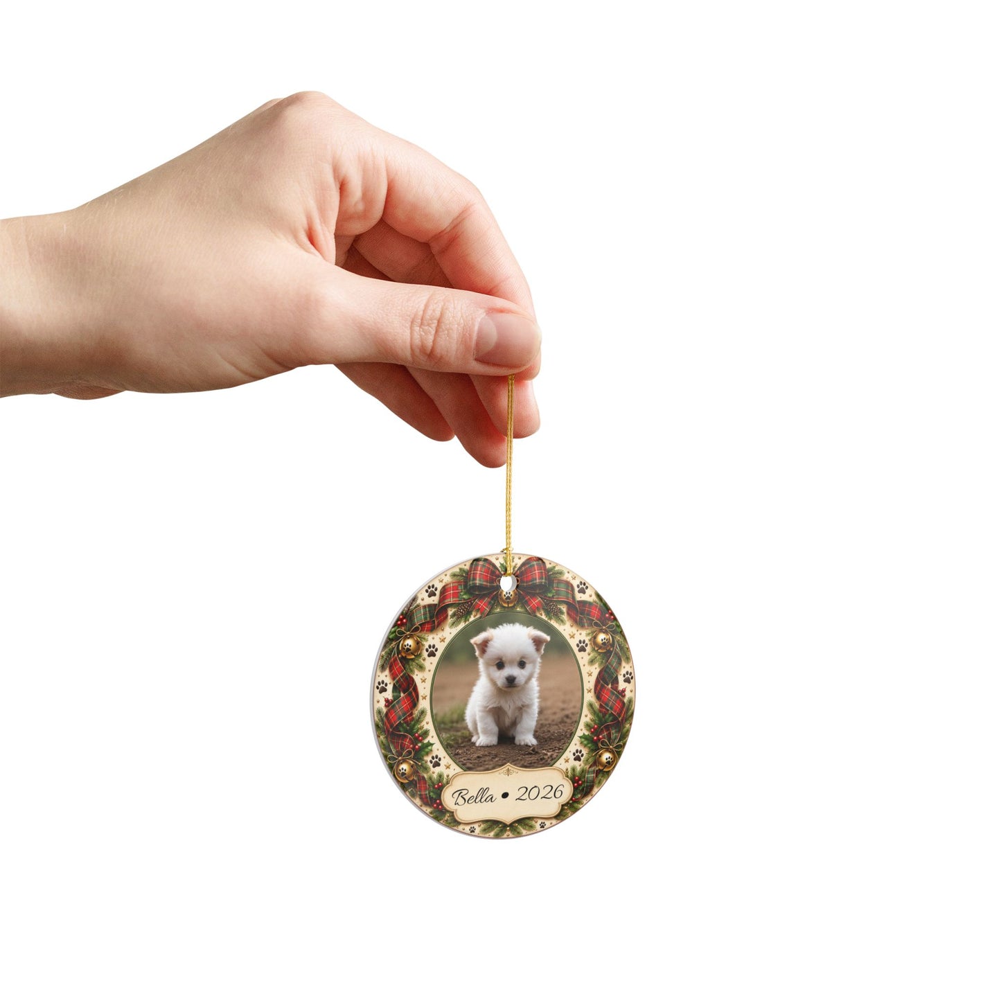Personalized Puppy Photo 2026 Ceramic Ornament | Christmas Pet Keepsake