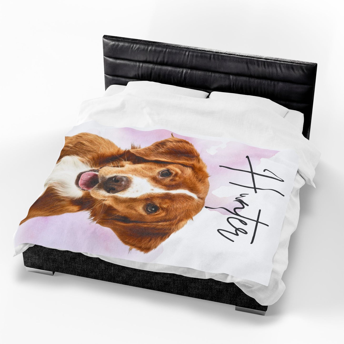 Personalized Dog Portrait Velveteen Plush Blanket | Custom Name Pet Blanket