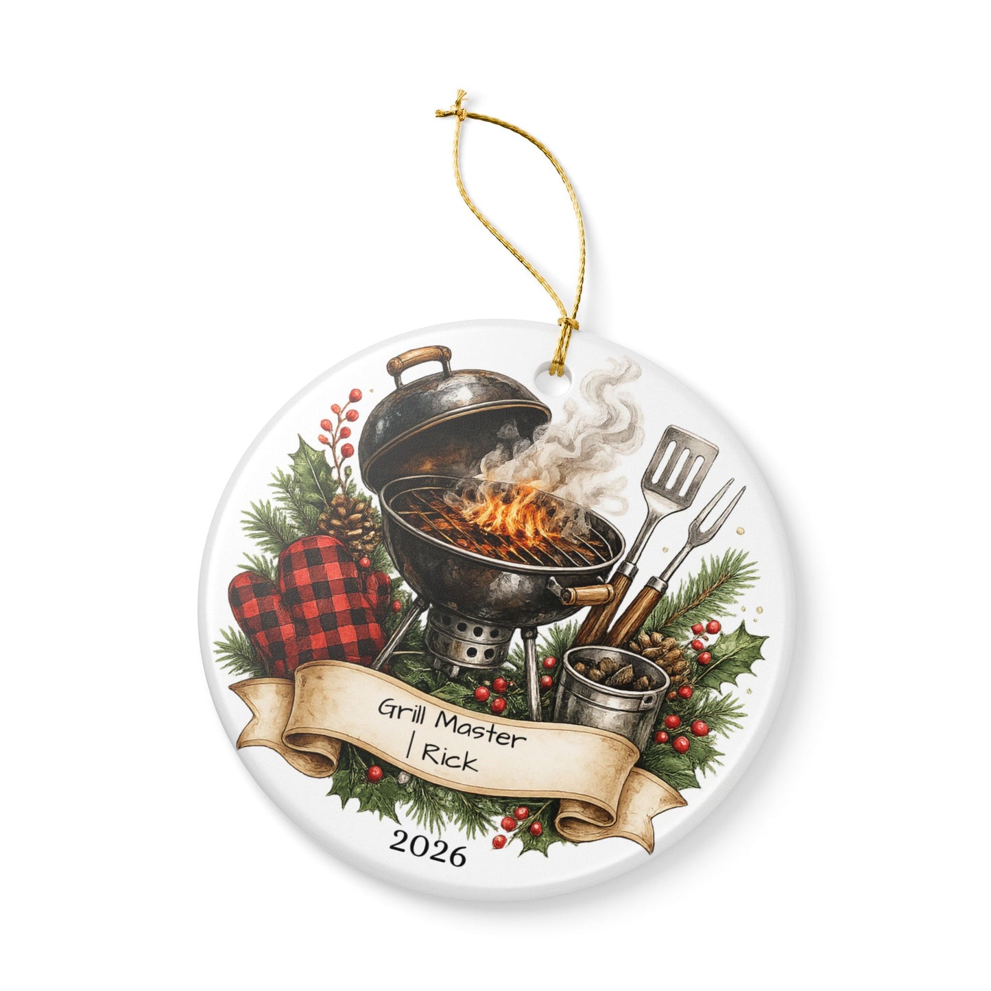 BBQ Father in Law Ornament Personalized, Grill Master Ceramic Keepsake with Name, Grilling FIL Gift 2026