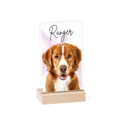 Personalized Dog Portrait Acrylic Sign with Wooden Stand | Pet Name Display