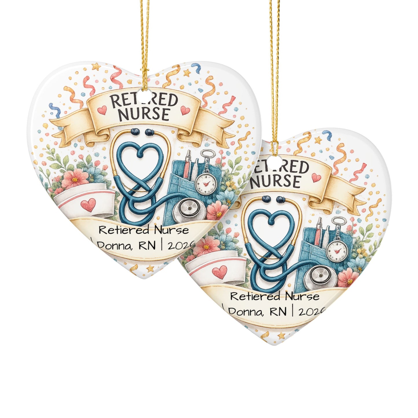 Retired Nurse Christmas Ornament 2026 Personalized, Ceramic Keepsake with Name, Nurse Retirement Gift, RN Gift