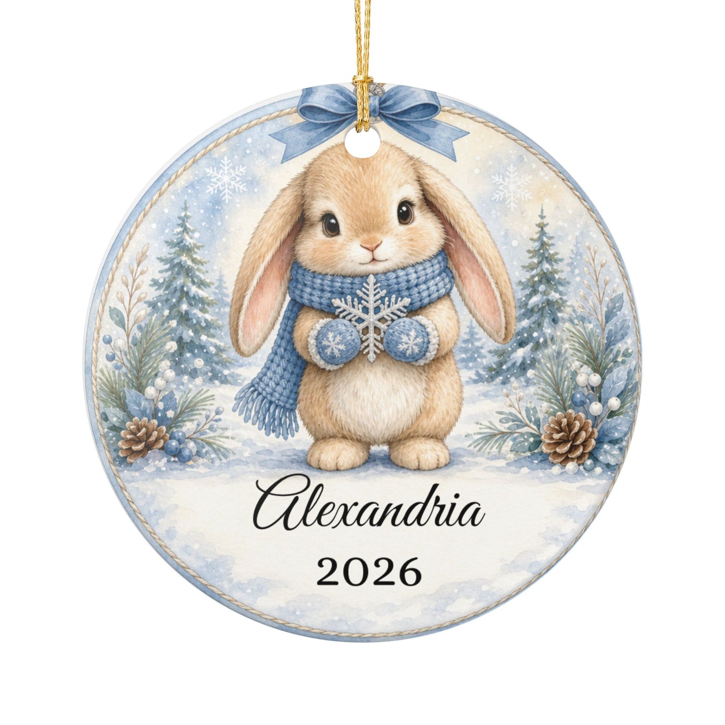 Baby Boy First Christmas Ornament Personalized, Blue Bunny Keepsake with Name 2026, New Baby Boy Gift, Grandson Ornament