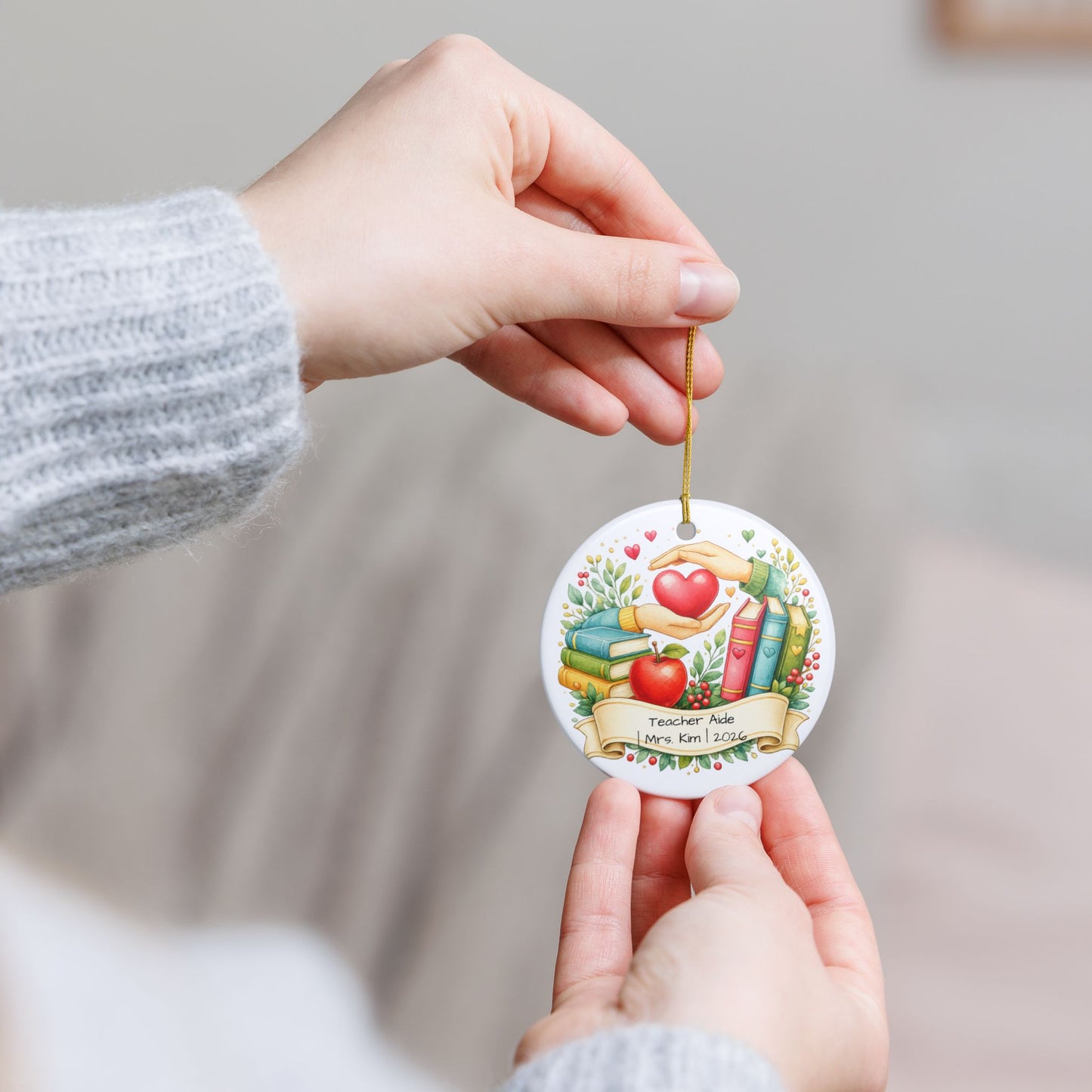 Teacher Aide Christmas Ornament Personalized with Name, Ceramic Keepsake, Teaching Assistant Appreciation Gift 2026
