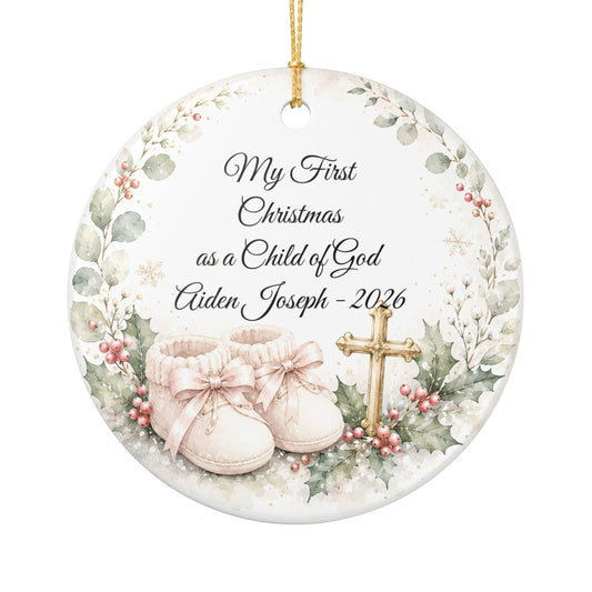 Baby's First Christmas Baptized Ornament, Child of God Personalized Keepsake with Name & Date, Ceramic Christening Christmas Gift 2026