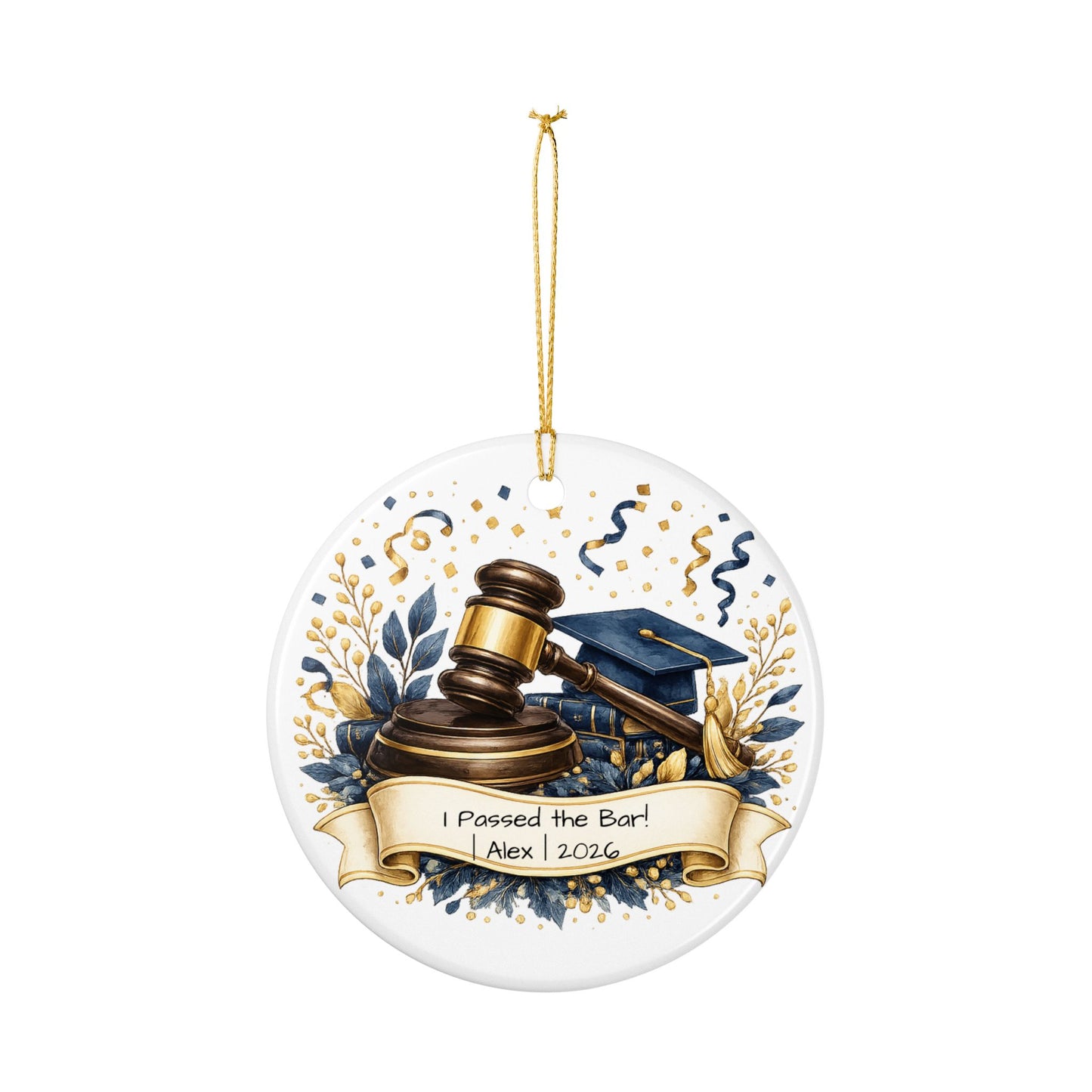 Passed the Bar Ornament 2026 Personalized, Ceramic Keepsake with Name, New Lawyer Gift, Bar Exam Passed Gift