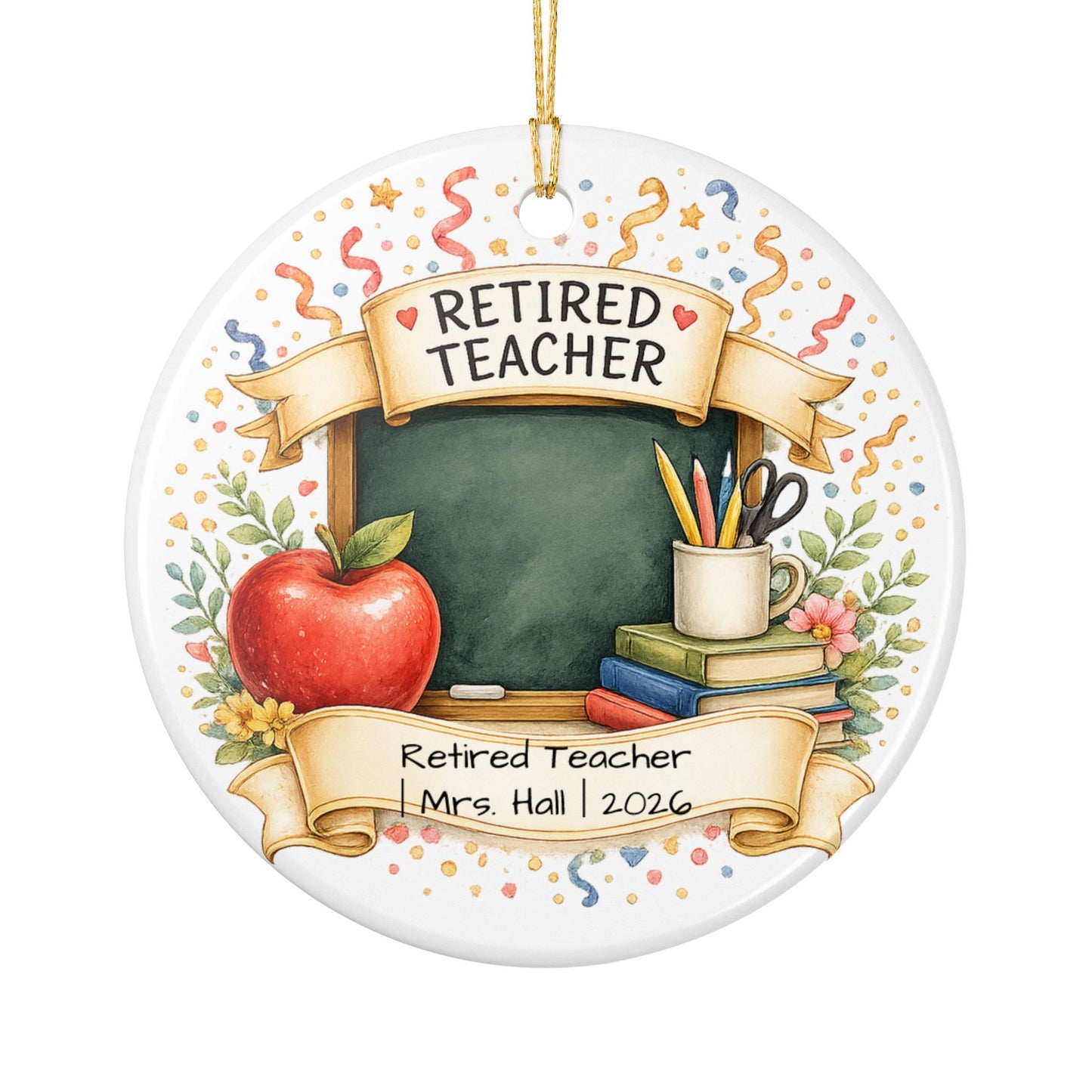 Retired Teacher Christmas Ornament 2026 Personalized, Ceramic Keepsake with Name, Teacher Retirement Gift 2026