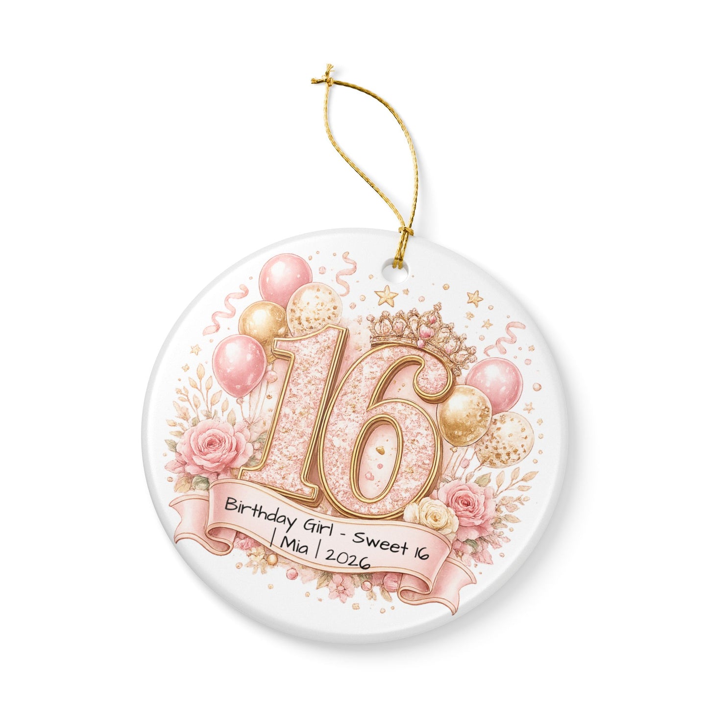 Sweet 16 Birthday Girl Ornament Personalized with Name Year, Ceramic Keepsake, 16th Birthday Gift for Her 2026