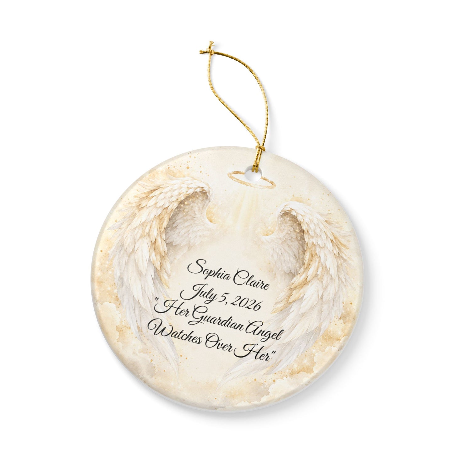 Guardian Angel Baptism Ornament with Name, Personalized Angel Wings Christening Keepsake, Ceramic God Bless Baby Gift, Godchild Ornament