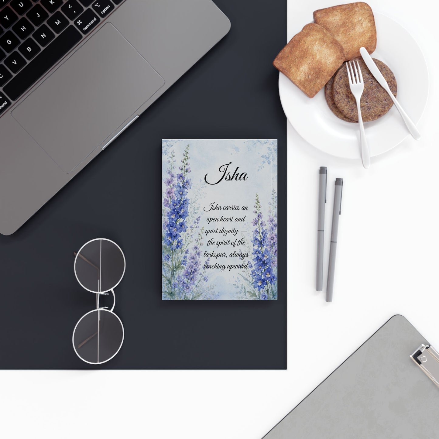 Larkspur Birth Month Flower Journal Custom Name, July Birthday Gift for Her, Rare Birth Flower Personalized Diary