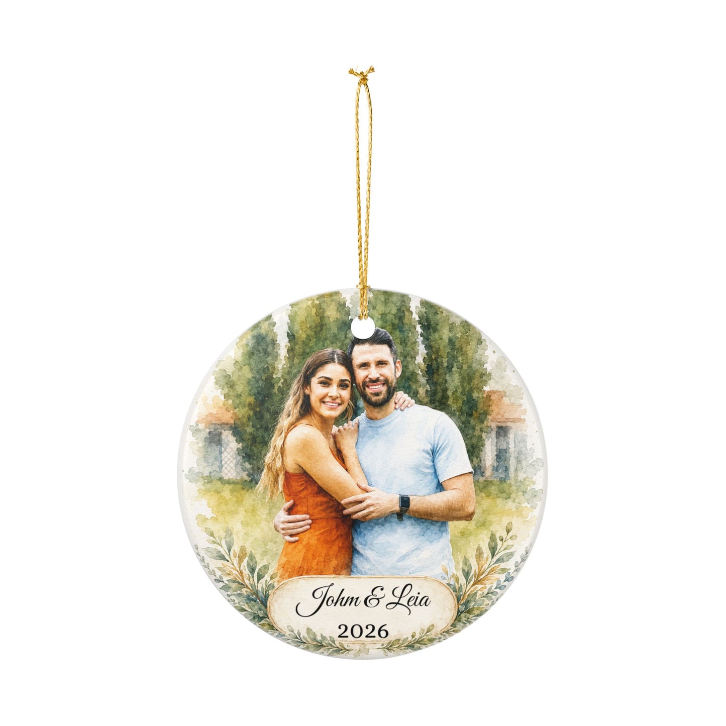 Personalized Couple Photo Ornament Ceramic Ornament | Custom Name & Year