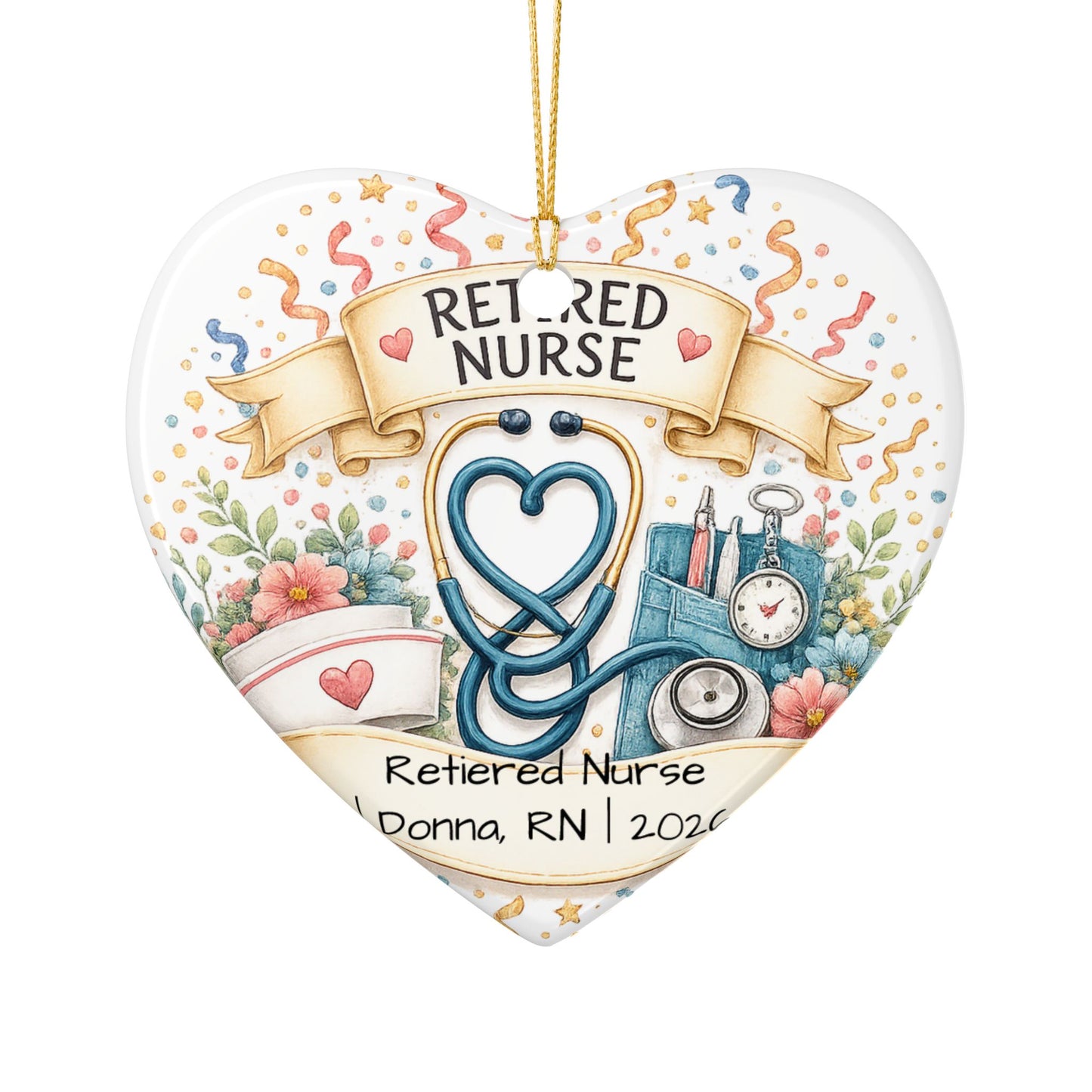 Retired Nurse Christmas Ornament 2026 Personalized, Ceramic Keepsake with Name, Nurse Retirement Gift, RN Gift