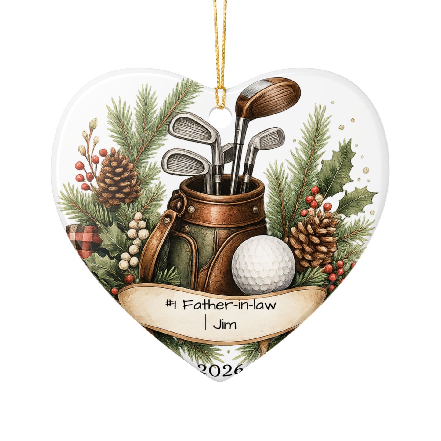 Golf Father in Law Ornament Personalized, Rustic Ceramic Keepsake with Name, Golfer FIL Christmas Gift 2026