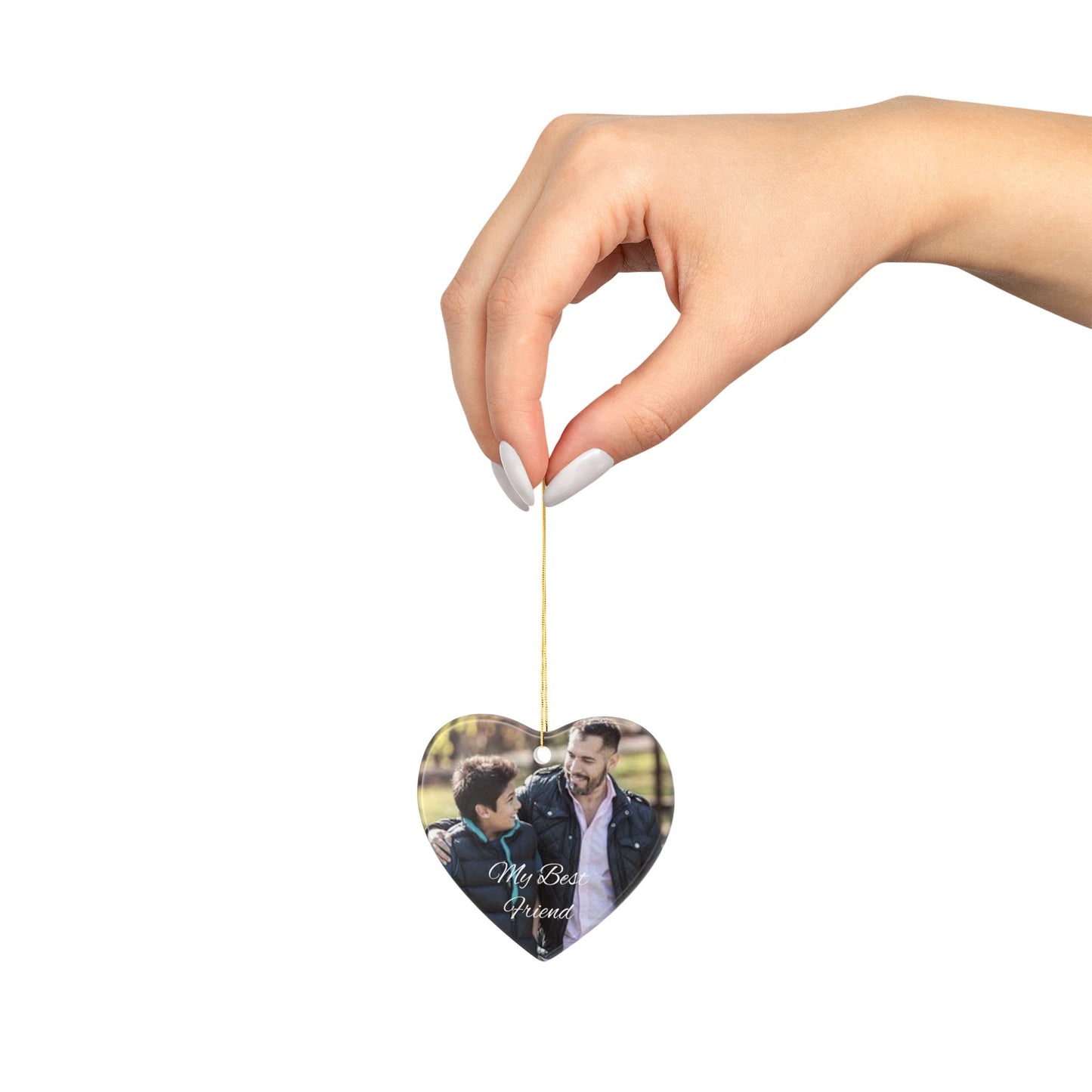 My Best Friend Photo Ceramic Ornament | Round Two-Sided Holiday Keepsake