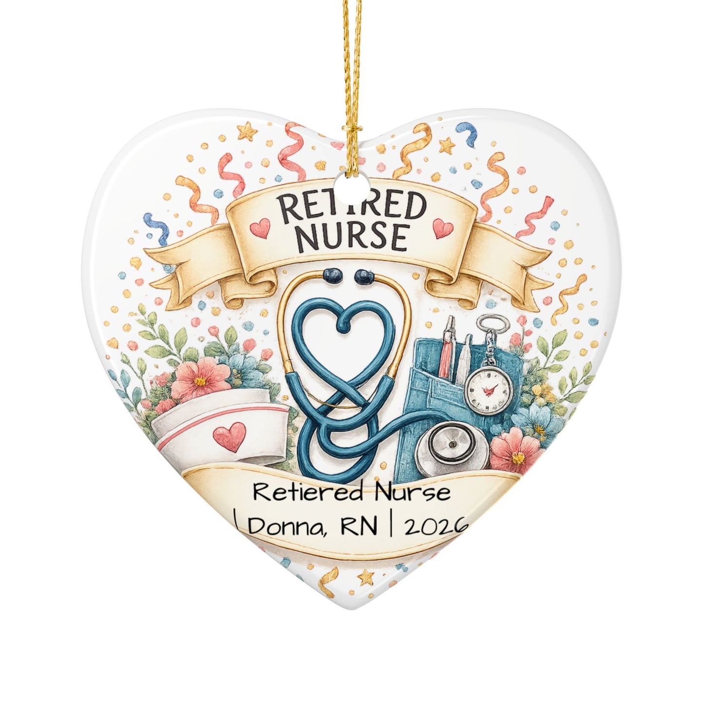 Retired Nurse Christmas Ornament 2026 Personalized, Ceramic Keepsake with Name, Nurse Retirement Gift, RN Gift
