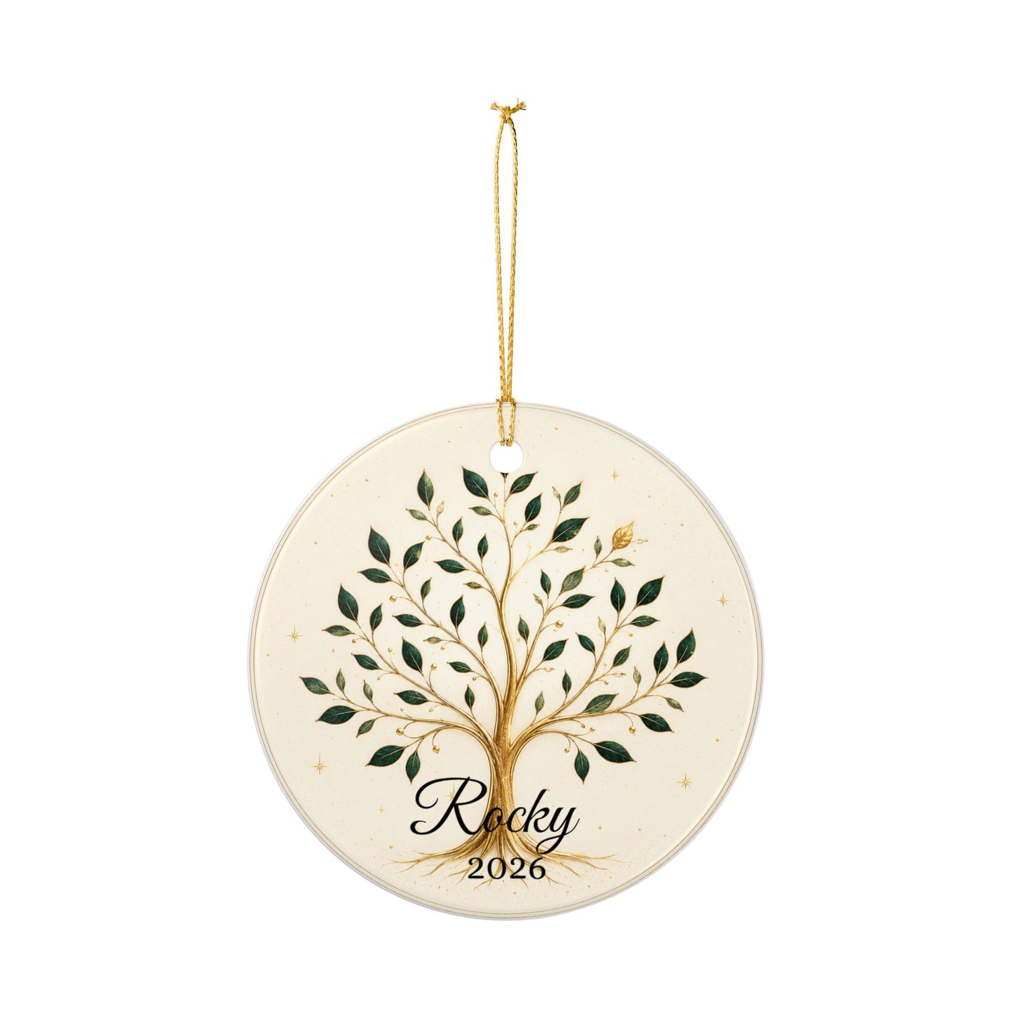 Gold Olive Tree with Name & Year Ceramic Ornament | Heart Ornament