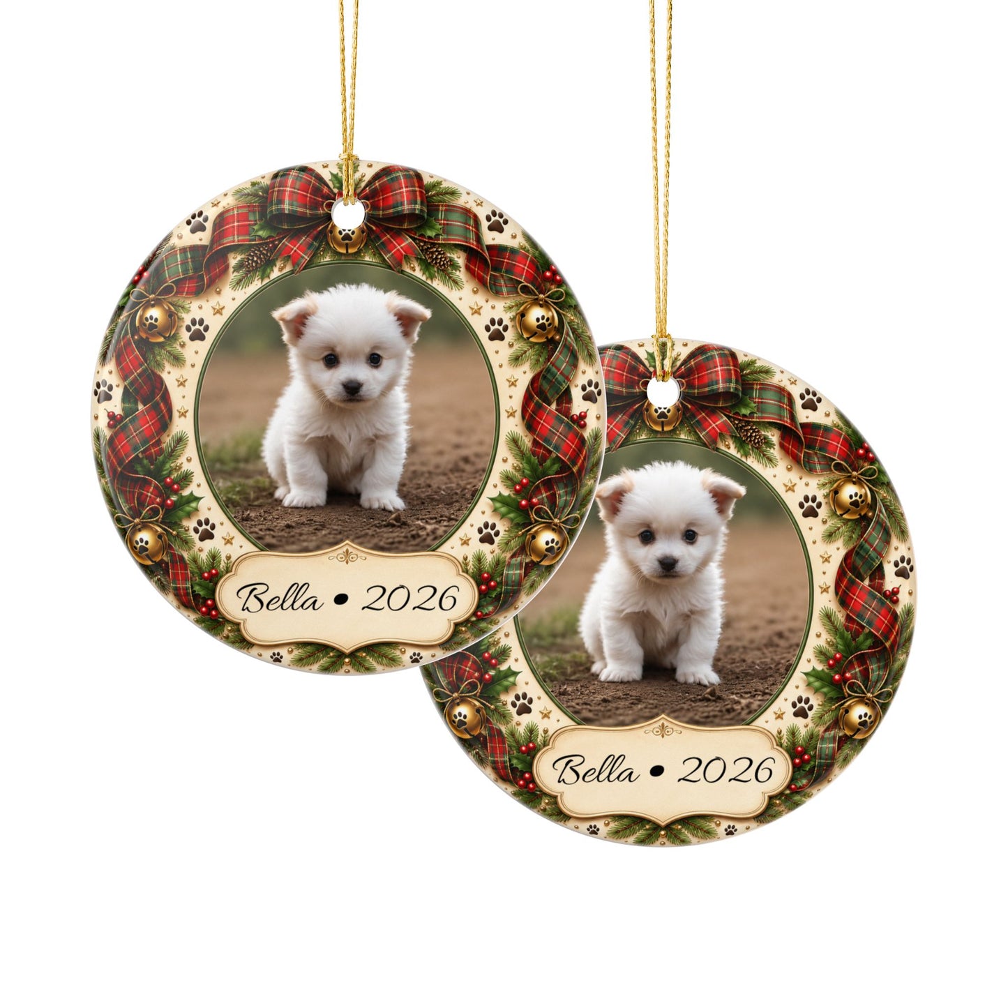 Personalized Puppy Photo 2026 Ceramic Ornament | Christmas Pet Keepsake
