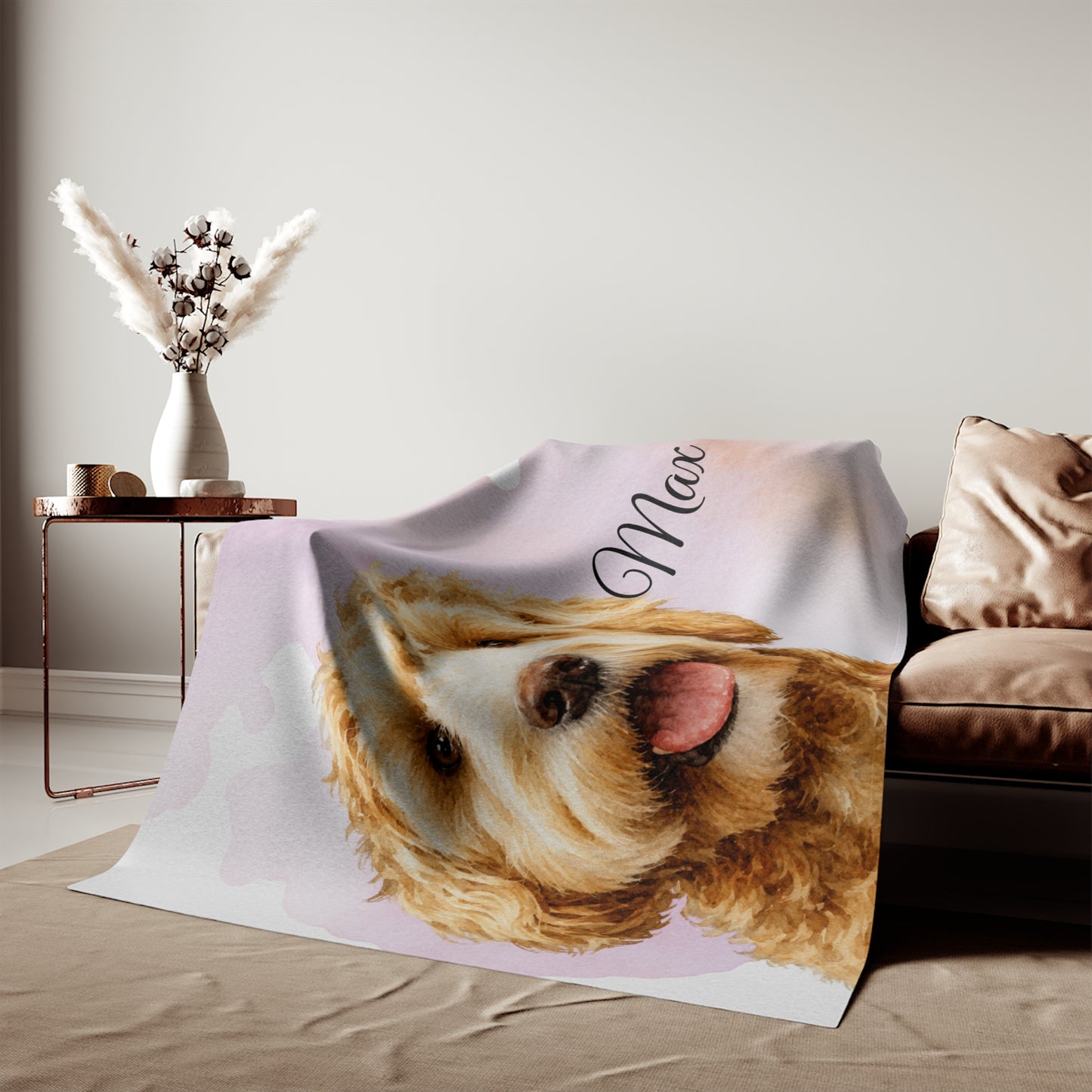 Personalized Dog Portrait Blanket | Watercolor Background, Pet Name