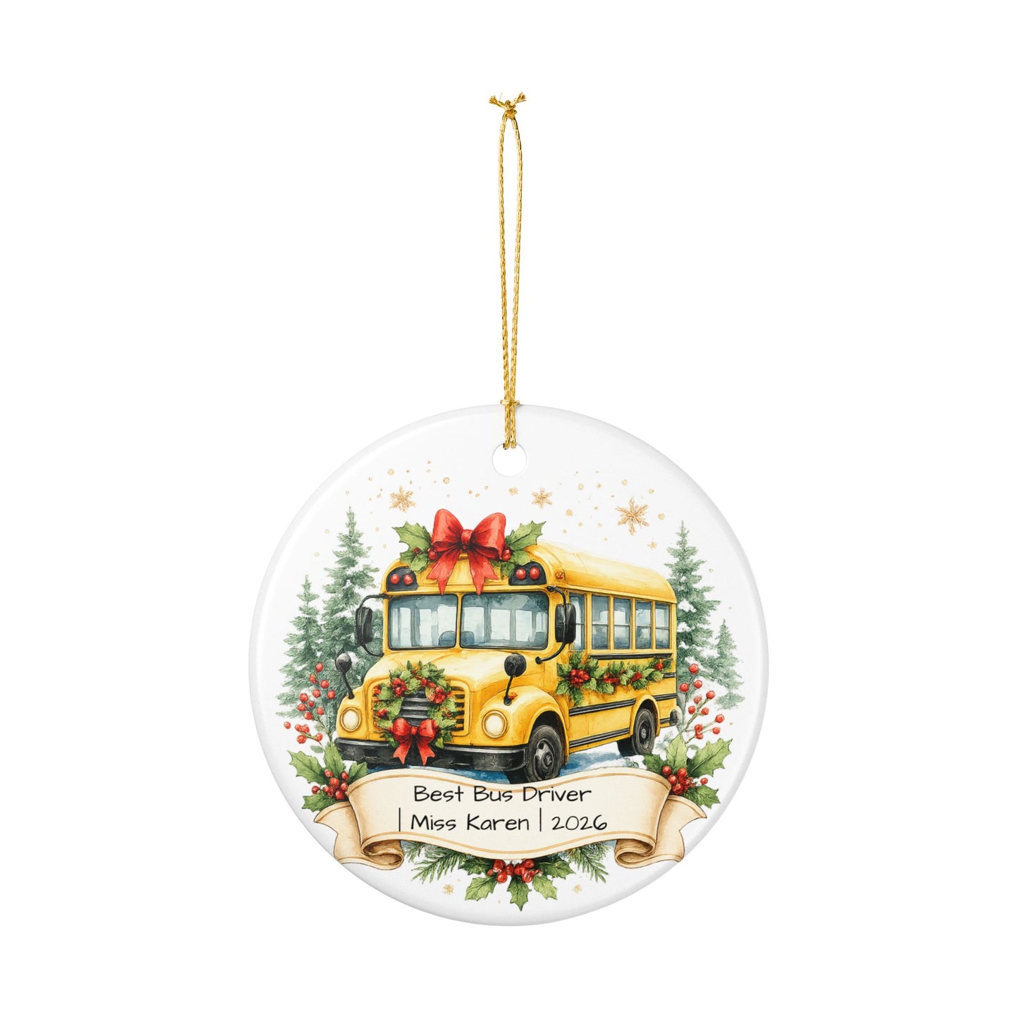 School Bus Driver Christmas Ornament Personalized, Ceramic Keepsake with Name, Bus Driver Appreciation Gift 2026