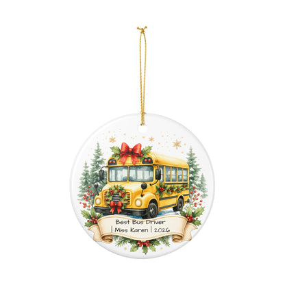 School Bus Driver Christmas Ornament Personalized, Ceramic Keepsake with Name, Bus Driver Appreciation Gift 2026