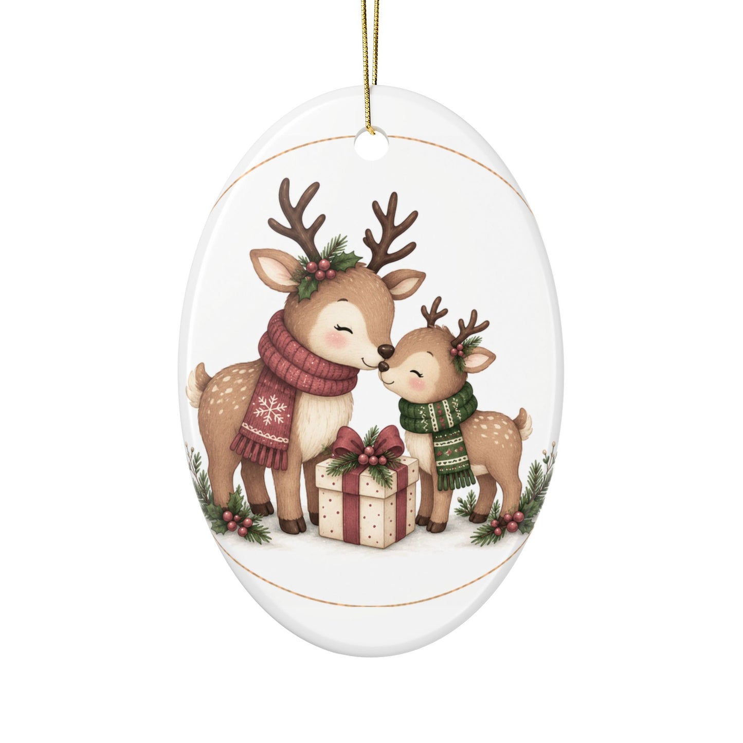 Mama and Baby Reindeer Ceramic Ornament | Christmas Tree Decoration
