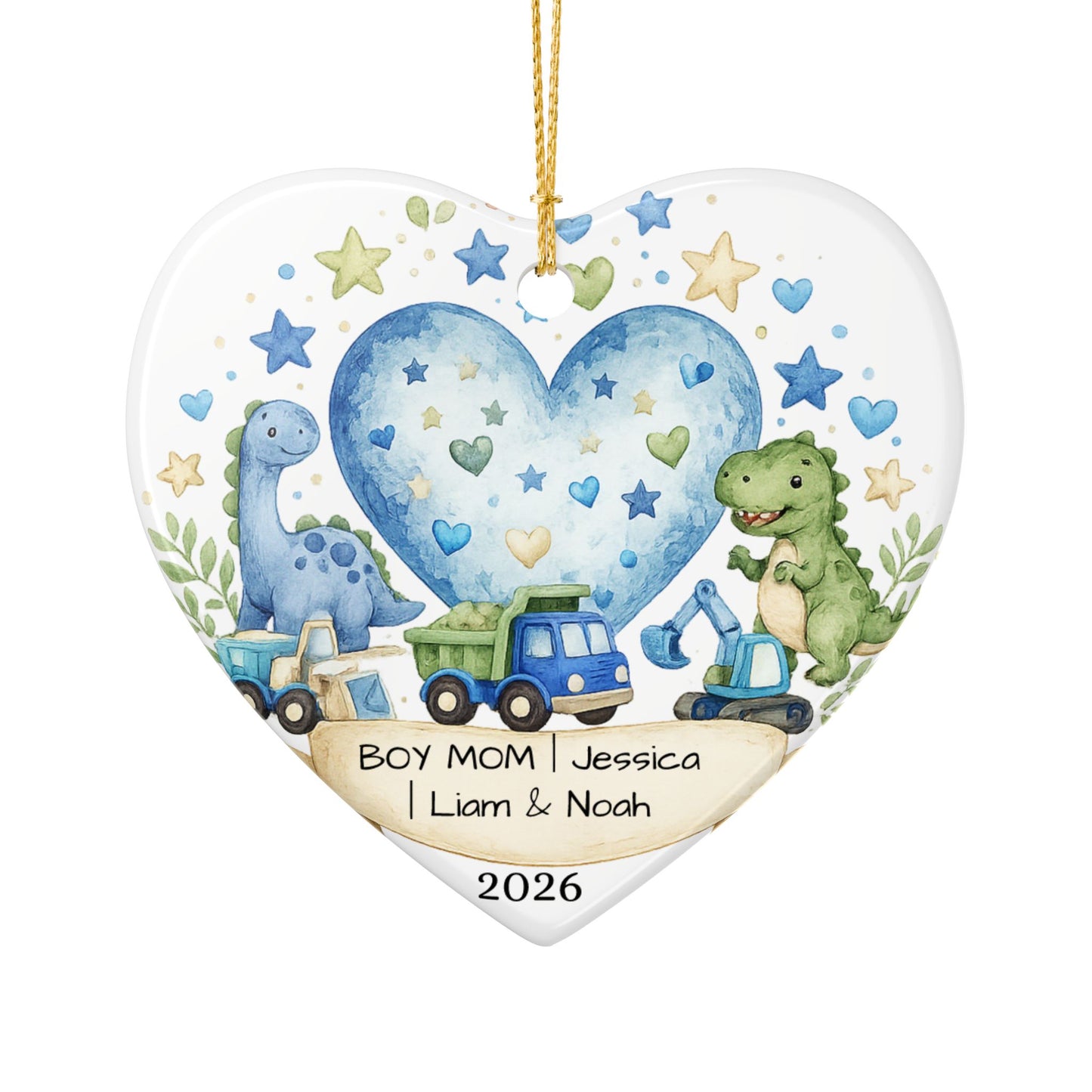 Boy Mom Christmas Ornament Personalized with Names, Ceramic Keepsake, Boy Mom Gift, Mother of Boys Gift 2026