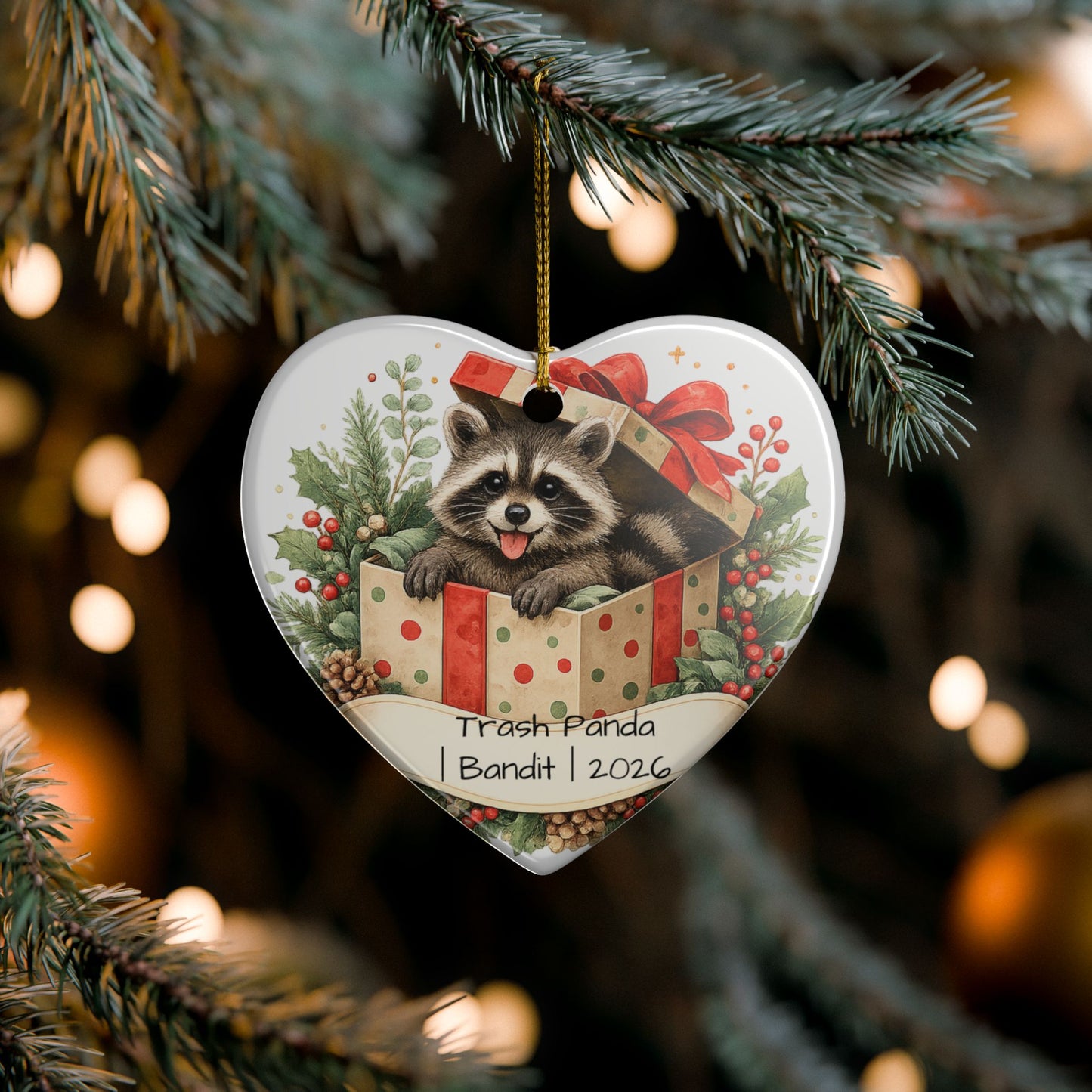 Trash Panda Christmas Ornament Personalized with Name, Funny Cute Ceramic Keepsake, Raccoon Lover Gift 2026