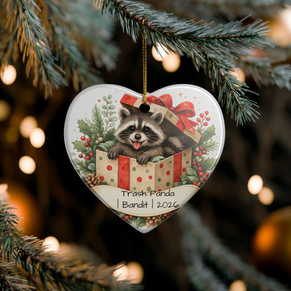 Trash Panda Christmas Ornament Personalized with Name, Funny Cute Ceramic Keepsake, Raccoon Lover Gift 2026