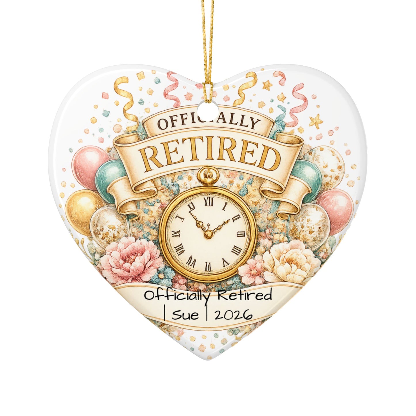Officially Retired Christmas Ornament 2026 Personalized with Name, Ceramic Keepsake, Retirement Gift for Coworker