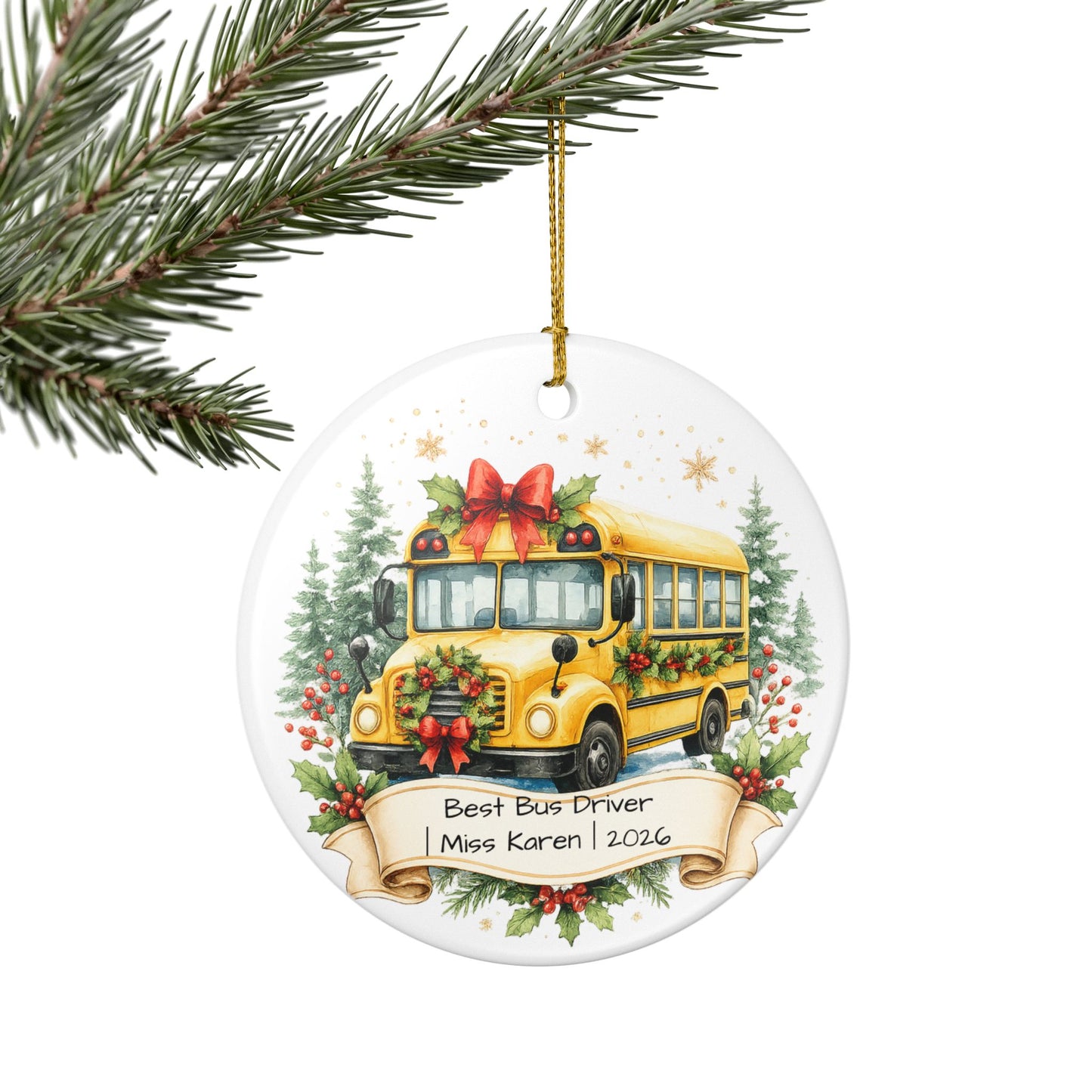 School Bus Driver Christmas Ornament Personalized, Ceramic Keepsake with Name, Bus Driver Appreciation Gift 2026