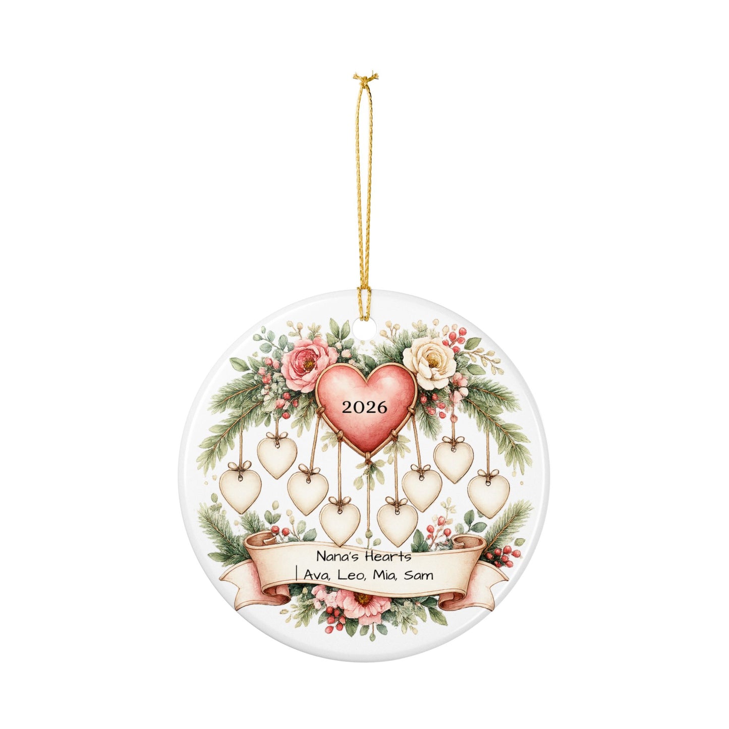 Nana Hearts Christmas Ornament Personalized with Grandkids Names, Ceramic Keepsake, Gift for Nana Grandma 2026