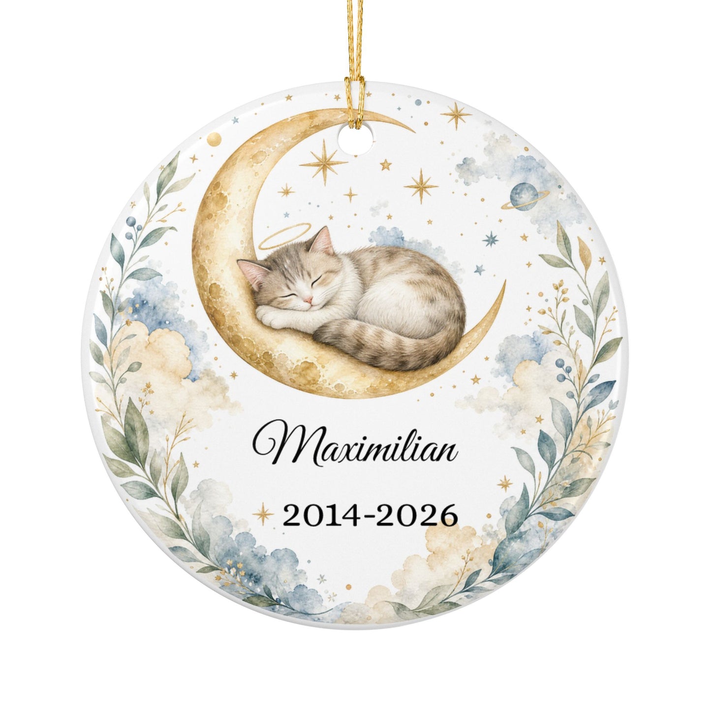 Cat Memorial Ornament Personalized with Name, Cat Angel Remembrance Keepsake, Loss of Cat Sympathy Gift, Pet Memorial