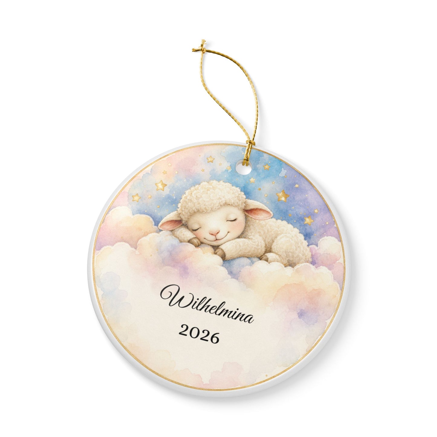 Baby First Christmas Ornament Personalized, Lamb on Cloud Keepsake with Name, Baptism Christening Gift, New Baby Ornament