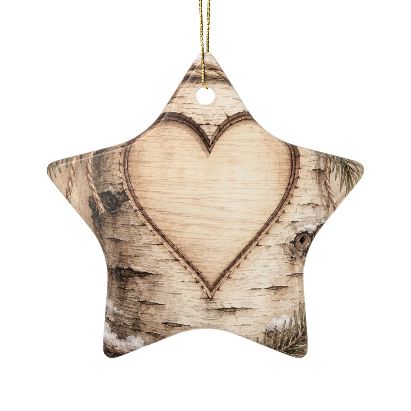 Rustic Carved Heart Initials Ornament | Ceramic Ornament
