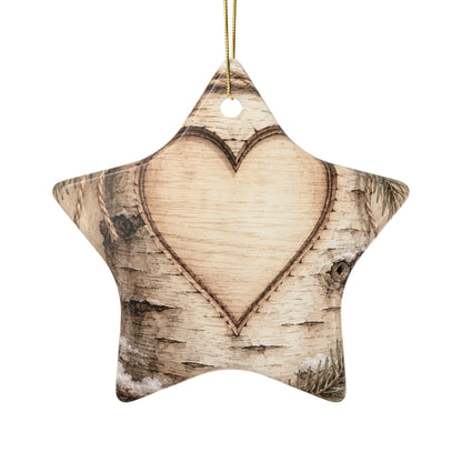 Rustic Carved Heart Initials Ornament | Ceramic Ornament