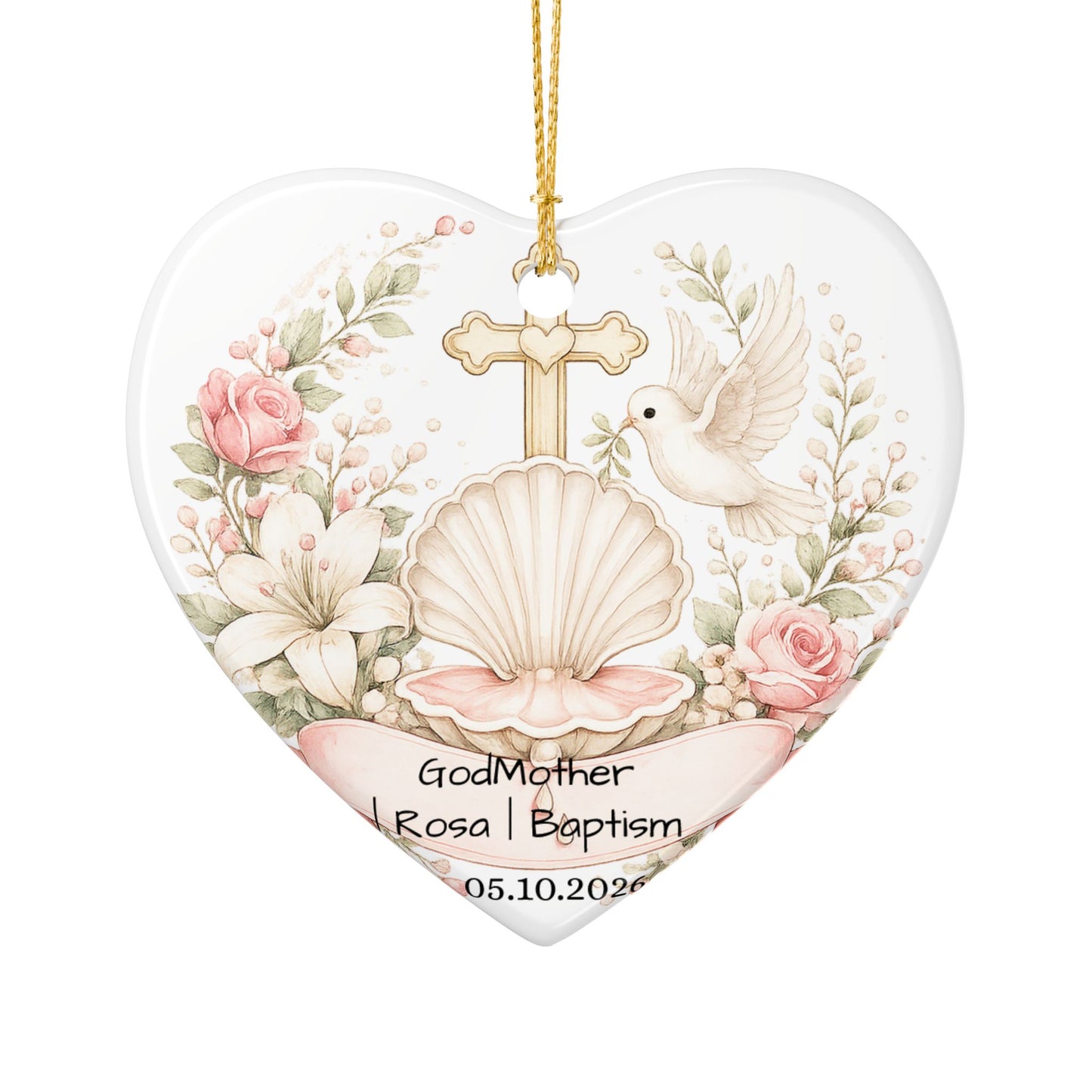 Baptism Godmother Ornament Personalized, Ceramic Christening Keepsake with Name Date, Godmother Baptism Gift 2026