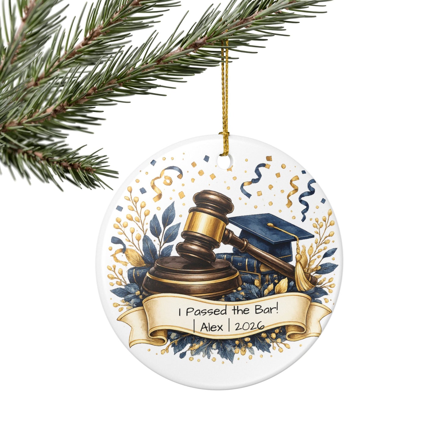 Passed the Bar Ornament 2026 Personalized, Ceramic Keepsake with Name, New Lawyer Gift, Bar Exam Passed Gift