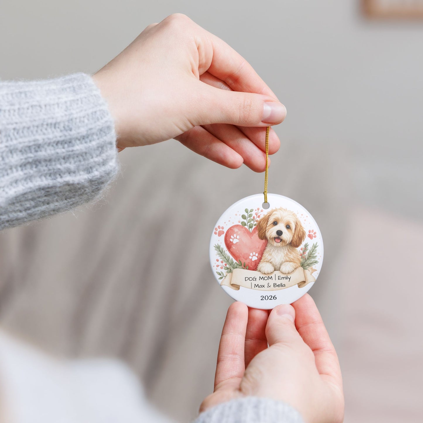 Dog Mom Christmas Ornament Personalized with Name, Ceramic Keepsake, Dog Mom Gift, Gift for Dog Lover Her 2026