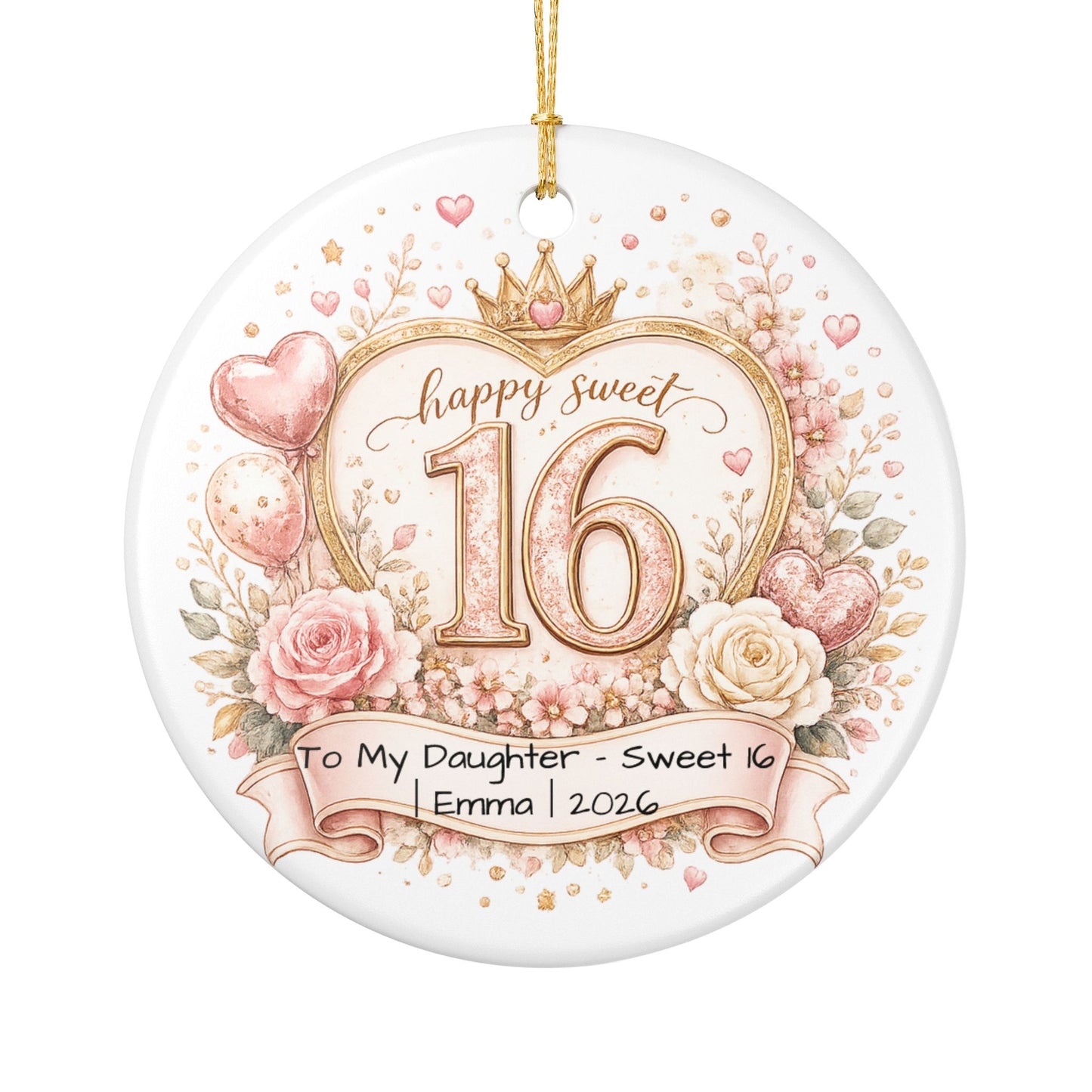 Sweet 16 Daughter Christmas Ornament Personalized with Name Year, Ceramic Keepsake, 16th Birthday Gift from Mom 2026