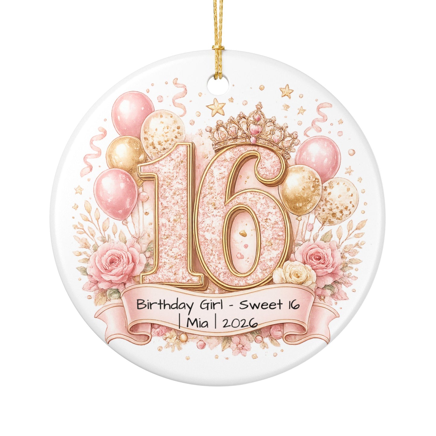 Sweet 16 Birthday Girl Ornament Personalized with Name Year, Ceramic Keepsake, 16th Birthday Gift for Her 2026