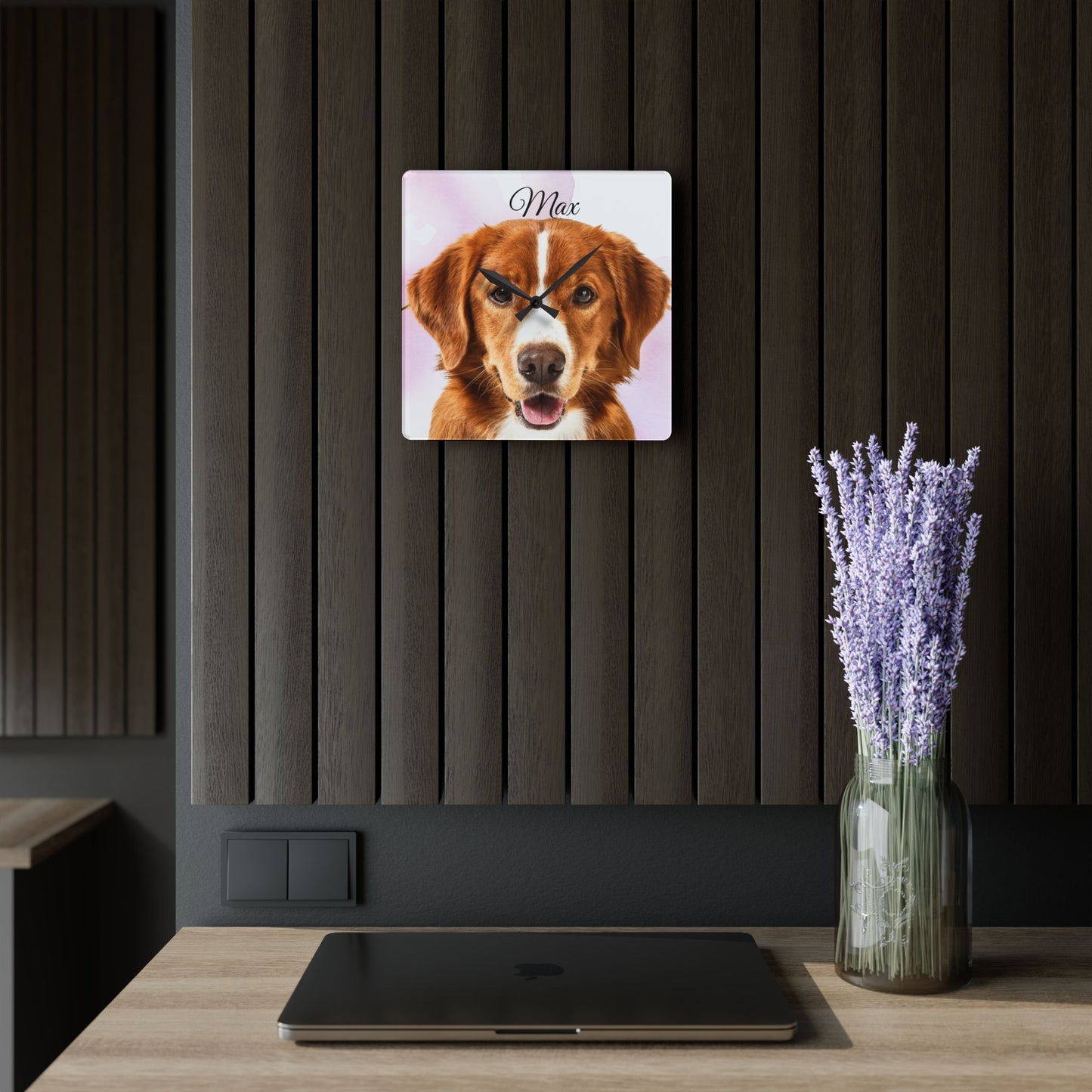 Personalized Dog Photo Wall Clock Acrylic | Custom Pet Portrait Clock