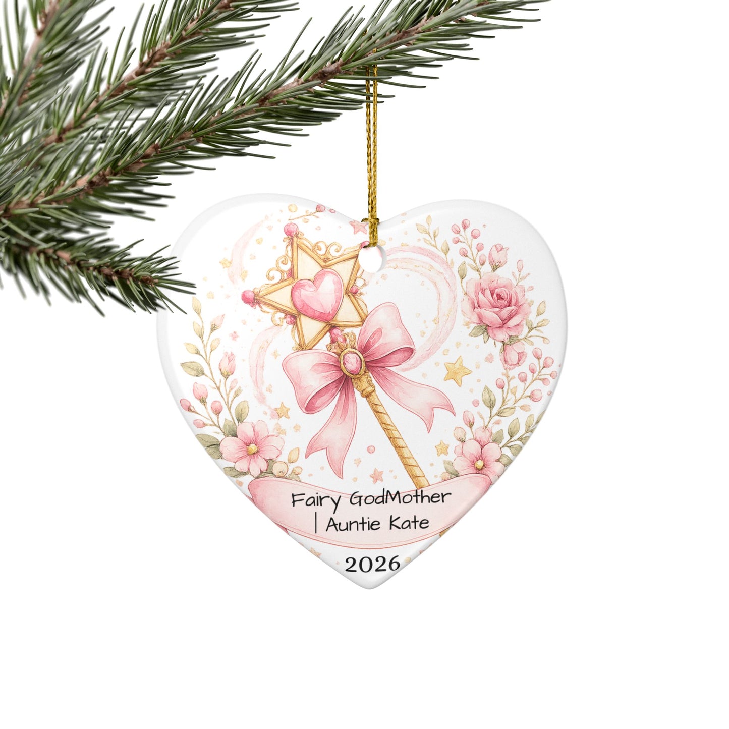 Fairy Godmother Christmas Ornament Personalized, Cute Ceramic Keepsake with Name, Whimsical Godmother Gift 2026