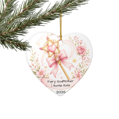 Fairy Godmother Christmas Ornament Personalized, Cute Ceramic Keepsake with Name, Whimsical Godmother Gift 2026