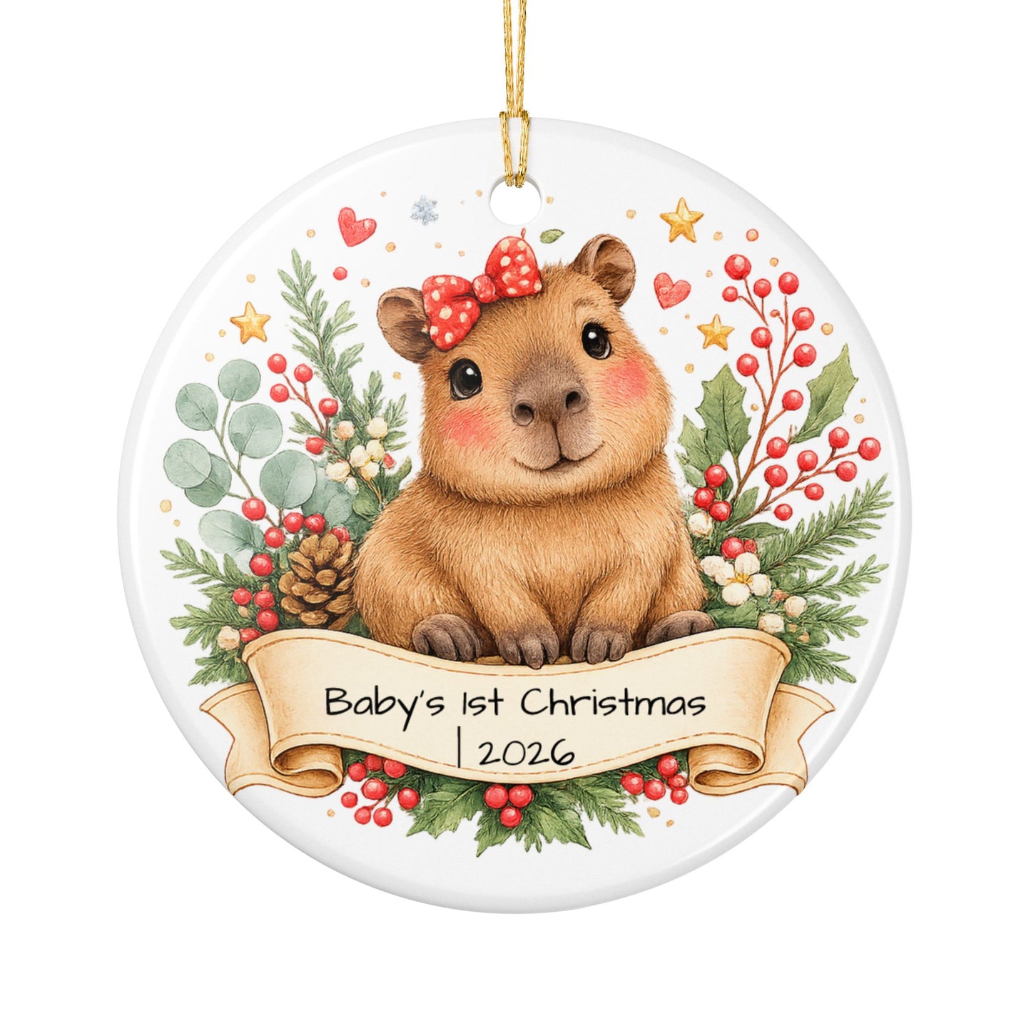 Baby Capybara Christmas Ornament Personalized with Name, Cute Ceramic Keepsake, Kids Capybara Lover Gift 2026